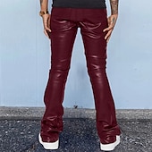 cheap Casual Pants-Men&#039;s Trousers Faux Leather Pants Casual Pants Pocket Plain Comfort Breathable Outdoor Daily Going out Fashion Casual Black Red