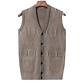 preiswerte Herren Strickjacke-Herren Pullover Pullunder Wollpullover Kaschmir Strickjacke Gerippt Stricken Standard Tasche Strick Raute V Ausschnitt Warm-Ups Moderne zeitgenössische Freizeitskleidung Ausgehen Bekleidung Winter