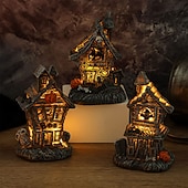 levne Osvětlení rekvizit na Halloween-halloween vánoční pryskyřice strašidelný dům - osvětlené halloweenské vesnické domy s figurkami, kolekce halloweenská vesnice ozdoba do interiéru