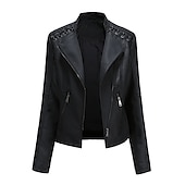 abordables Vestes en simili cuir-Veste en simili cuir pour femme veste de motard automne imperméable coupe-vent manteau hiver fermeture éclair revers vêtements d&#039;extérieur modernes à manches longues vacances causales