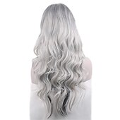 economico Parrucche per travestimenti-parrucche costume grigio argento per le donne halloween ricci ondulati lunghi moda cosplay ombre nero mix parrucche di capelli grigi