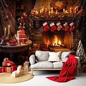 Christmas Decorations Hanging Tapestry Christmas Stockings Xmas Fireplace Wall Art Large Tapestry Mural Decor Photograph Backdrop Blanket Curtain Home Bedroom Living Room Decoration 39