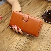 cheap Wallets-Women&#039;s RFID Blocking Faux Leather Wallet - Multi-Compartment Zipper Clutch with Card Slots, Phone Holder, and Wristlet Strap for Travel and Everyday Use