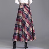 voordelige Rokken-dames a-lijn geruite rok midi-rokken zak lange geruite kleurblok dagelijks datum herfst&amp;amp;winter twilled satijn elegant lang rood blauw groen