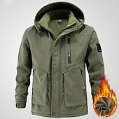 Недорогие Одежда из Softshell, флисовые и туристические куртки-Муж. Сохраняет тепло Водонепроницаемость Зима Осень Сплошной цвет Черный Военно-зеленный Серый Жакеты