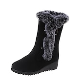 abordables Bottes de neige et d&#039;hiver-Femme Bottes Bottes de neige Chaussures en daim Bottes d&#039;hiver Extérieur Couleur unie Doublé en Polaire Bottes mi-mollet Boucle Hauteur de semelle compensée Bout rond Rétro Vintage Pluche Classique