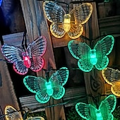 abordables Guirlandes solaires-Guirlande lumineuse solaire en forme de papillon, imperméable, éclairage d&#039;extérieur, luminaire de jardin, 5m, 20led, 6.5m, 30led, 8 modes d&#039;éclairage, noël, nouvel an, fête de mariage, vacances,