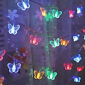 abordables Guirlandes solaires-Guirlande lumineuse solaire en forme de papillon, imperméable, éclairage d&#039;extérieur, luminaire de jardin, 5m, 20led, 6.5m, 30led, 8 modes d&#039;éclairage, noël, nouvel an, fête de mariage, vacances,