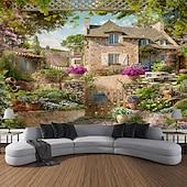 billige landskapsteppe-hage arkitektur blomster hengende billedvev veggkunst stor billedvev veggmaleri dekor fotografi bakteppe teppe gardin hjem soverom stue dekorasjon