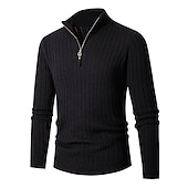 cheap Men&#039;s Pullover Sweater-Men&#039;s Pullover Sweater Jumper Quarter Zip Pullover Sweater Jumper Ribbed Knit Regular Knit Plain Quarter Zip Modern Contemporary Work Daily Wear Clothing Apparel Fall &amp; Winter Black White M L XL
