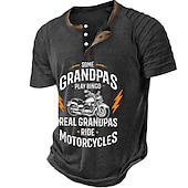 billiga Roliga ord-Papa Shirts Motorcykel Vintage Herr 3D Skjorta För Födelsedag | Brun Sommar Bomull | Henley Raglan Bokstav Grafiska Tryck Kläder Klädesplagg Utomhus Daily Kortärmad Patchwork Plisseringar Mode