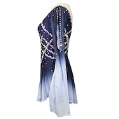 cheap Figure Skating Dresses-Figure Skating Dress Women&#039;s Girls&#039; Ice Skating Dress Blue+Light Blue Patchwork Open Back Mesh Spandex Stretchy Training Practice Professional Skating Wear Crystal / Rhinestone Long Sleeve Figure