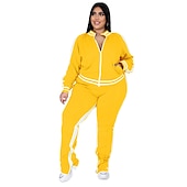 cheap Women&#039;s Tracksuit-Women&#039;s Tracksuit Sweatsuit 2 Piece Athletic Winter Long Sleeve Thermal Warm Breathable Soft Fitness Running Jogging Sportswear Activewear Striped Black Yellow Light Green