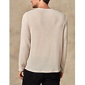 preiswerte Basic-T-Shirts-Herren Waffel-T-Shirt Waffelhemd T Shirt T-Shirt Langarm Rundhalsausschnitt Frühling &amp; Herbst Einfach Mode Designer Basic Urlaub Straße Ausgehen Beige Top T-Shirt für Herren