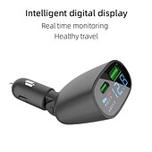 economico Caricabatterie per auto-spina di ricarica per auto rotazione di 90 gradi usb qc3.0pd adattatore di ricarica rapida a 2 porte con monitor della tensione della batteria per auto 12-24v