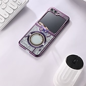 cheap Samsung Cases-Phone Case For Z Flip 6 Z Flip 5 Back Cover Magnetic Adsorption With Magsafe with Stand Holder Ring Holder Full Body Protective Retro TPU Plating Metal