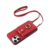 abordables Carcasas iPhone-Funda para iPhone 16 iPhone 15 Pro Max 14 Plus 13 12 11 Pro Max funda de billetera con soporte de anillo y cordón ranura para tarjeta retro TPU metal PU cuero