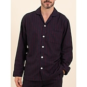 billiga Pyjamas-Herr Vardagsklädsel Sovkläder Pyjamas set Pyjamastopp och byxa 2 delar Rand Stylish Ledigt Komfort Hem Dagligen Polyester Komfort Kavajslag Långärmad Skjorta Byxa Snörning Elastisk midja Vår Höst