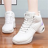 abordables Chaussures de jazz-Femme Chaussures de Jazz Baskets de Danse Danse en ligne Utilisation Entraînement Soirée Manteaux en similicuir Plus doux Professionnel Deli-pointes Talon épais Bout rond Lacet Adolescent Adulte Noir