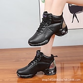 abordables Chaussures de jazz-Femme Chaussures de Jazz Baskets de Danse Danse en ligne Utilisation Entraînement Soirée Manteaux en similicuir Plus doux Professionnel Deli-pointes Talon épais Bout rond Lacet Adolescent Adulte Noir