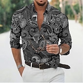 preiswerte Ethnisches Muster-Herren Blumen Hemd Knopfhemd Langarm Modisch Designer Brautkleider schlicht Täglich Festtage Ausgehen Frühling Sommer Umlegekragen 3D-Druck Button-Down Weiß Gelb Violett Purpur