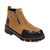 billige Bikerstøvler-brune og svarte ankelstøvletter i kunstskinn med hodeskalledesign for menn - fottøy med halloween-tema med glidelås i siden og robust såle