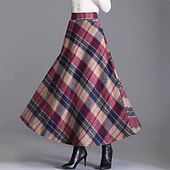 ieftine Fuste grafice-Pentru femei Linie A Fustă în carouri Elegant Lung Midi Fuste Plisat Bloc Culoare Buzunar Lung Zilnic Dată Roșu-aprins Albastru piscină Trifoi Toamna iarna Poliester Satin Twilled