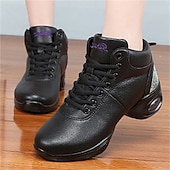 abordables Chaussures de jazz-Femme Chaussures de Jazz Baskets de Danse Danse en ligne Utilisation Entraînement Soirée Manteaux en similicuir Plus doux Professionnel Deli-pointes Talon épais Bout rond Lacet Adolescent Adulte Noir