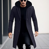 billiga Trenchcoat för män-Herr Vinterkappa Yllekappa Rock Trenchcoat Utomhus Dagliga kläder Höst vinter Polyester Vindtät jacka Ytterkläder Kläder Mode Streetwear Slät Huva Enkelknäppt med Ett Knapphål