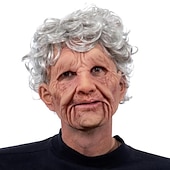 cheap Halloween Mask &amp; Props-Halloween Christmas Mask Headgear, Fierce Black Haired Old Man Mask Simulation Character Mask Masquerade Play Props Funky Cosplay Accessory