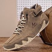 baratos Ténis para Homem-botas masculinas de camurça feitas à mão – tênis elegantes de cano alto com cadarços para uso ao ar livre durável e moderno