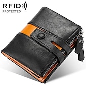 economico porta carte e custodie-Portafoglio con cerniera in pelle bovina 100% portacarte ID con blocco RFID portamonete
