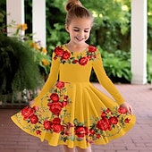 cheap 3D Flower Dress-Easter Girls&#039; 3D Floral Graphic Butterfly Dress Long Sleeve 3D Print Summer Fall Vacation Sports &amp; Outdoor Daily Cute Casual Beautiful Kids 3-12 Years Casual Dress A Line Dress Above Knee Regular Fit