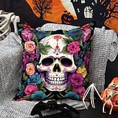 levne Halloween ložnice-Halloweenský povlak na polštář z obou stran 1ks lebka den mrtvých měkký dekorativní čtvercový potah na polštář povlak na polštář pro ložnici obývací pokoj pohovku židli dekorace