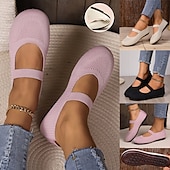 cheap Women&#039;s Flats-Women&#039;s Breathable Knit Fabric Mary Jane Flats – Comfortable Elastic Strap Slip-On Ballet Shoes for Daily Wear