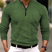 preiswerte Urlaub-Herren Poloshirt Poloshirt mit Viertelreißverschluss Arbeit Freizeitskleidung Viertel Postleitzahl Langarm Modisch Komfortabel Glatt Reißverschluss Frühling &amp; Herbst Regular Fit Wein Blau Orange Grün