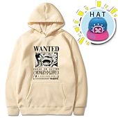 cheap Cartoon &amp; Movie Character Graphic-One Piece Monkey D. Luffy Hoodie Anime Anime Front Pocket Graphic Hoodie For Men&#039;s Women&#039;s Unisex Adults&#039; Hot Stamping 100% Polyester Street Daily with Hat