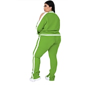 cheap Women&#039;s Tracksuit-Women&#039;s Tracksuit Sweatsuit 2 Piece Athletic Winter Long Sleeve Thermal Warm Breathable Soft Fitness Running Jogging Sportswear Activewear Striped Black Yellow Light Green