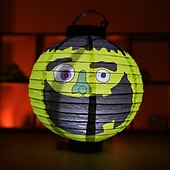 cheap Halloween Indoor-Halloween Paper Lantern Pumpkin Bat Spider Skeleton Castle LED Lantern Light for Indoor Outdoor Halloween Party Decor
