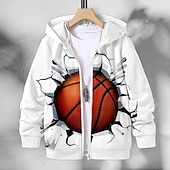 billiga Pojkens 3D Sporter &amp; Spel-Pojkar 3D Basket Huvtröja Kappa Ytterkläder Långärmad 3D-tryck Höst Vinter Mode Streetwear Häftig Polyester Barn 3-12 år Utomhus Ledigt Dagligen Normal