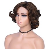 voordelige oudere pruik-Synthetische pruiken Gekruld Asymmetrisch kapsel Machinegemaakt Pruik Kort A1 A2 A3 A5 A6 Synthetisch haar Dames Cosplay Zacht Feest Zwart Bruin Donkerbruin