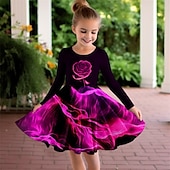 cheap 3D Flower Dress-Girls&#039; 3D Rose Dress Long Sleeve 3D Print Fall Winter Vacation Sports &amp; Outdoor Daily Cute Casual Beautiful Kids 3-12 Years Casual Dress A Line Dress Above Knee Regular Fit