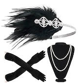 cheap Accessories and More-Vintage 1920s The Great Gatsby Flapper Headband Accessories Set Necklace Earrings Charleston Feather Women&#039;s Masquerade Festival Adults&#039; Gloves Headband All Seasons