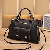 preiswerte Handtaschen und Tragetaschen-Weiße Damenhandtasche aus Kunstleder mit Tragegriff oben und Schnallendetail vorne – elegante, strukturierte Umhängetasche für Büro, Reisen und den täglichen Gebrauch