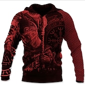 preiswerte Gothic &amp; Schädel-Herren Wikinger-Krieger Grafikdrucke Wikinger Kapuzensweatshirt Kapuzenshirts Pullover Täglich Klassisch Lässig Langarm Mit Kapuze Ferien Ausgehen Streetwear Schwarz Gelb Rote Blau Druck Frühling
