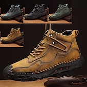 abordables Baskets-bottes de randonnée montantes en cuir pour hommes - bottines d&#039;extérieur imperméables et respirantes avec semelle en caoutchouc antidérapante, semelle intérieure rembourrée et coutures renforcées pour la randonnée, le camping et le travail