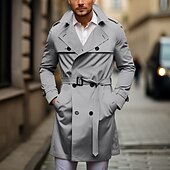 billige Trenchcoat for menn-Herre Overgangsjakke Trenchcoat utendørs Vår &amp; Vinter Polyester Vindtett jakke Yttertøy Klær Gatemote عادي Lomme foran Knaphul Dobbeltkneppet
