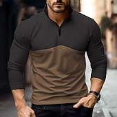 preiswerte Basic-T-Shirts-Herren T Shirt Halb-Zip-Shirt T-Shirt Langarmshirt Langarm Viertelreißverschluss Frühling &amp; Herbst Farbblock Mode Designer Basic Patchwork Urlaub Straße Ausgehen Gelb Orange Braun Top T-Shirt für