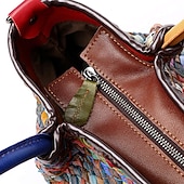 baratos Malas com Alça-bolsa tote feminina de couro trançado multicolorido com alças duplas e estilo boho patchwork, bolsa de ombro grande para viagens, eventos de arte e uso diário casual