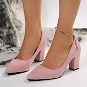 levne Block Heels-elegantní růžové semišové lodičky na podpatku – klasické vysoké podpatky se špičatou špičkou pro ženy, ideální do kanceláře, na večírky a formální události
